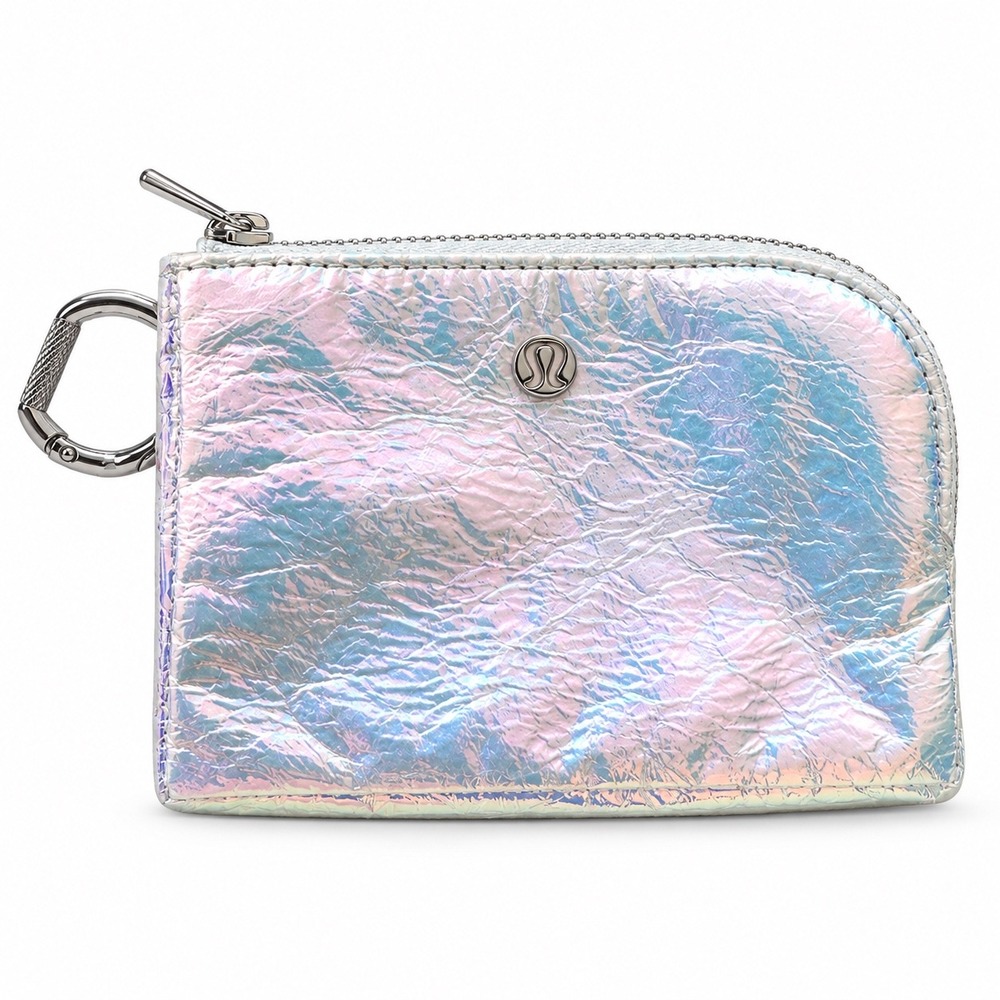 Lululemon Clippable Card Pouch Iridescent Silver Holographic Wallet Keychain